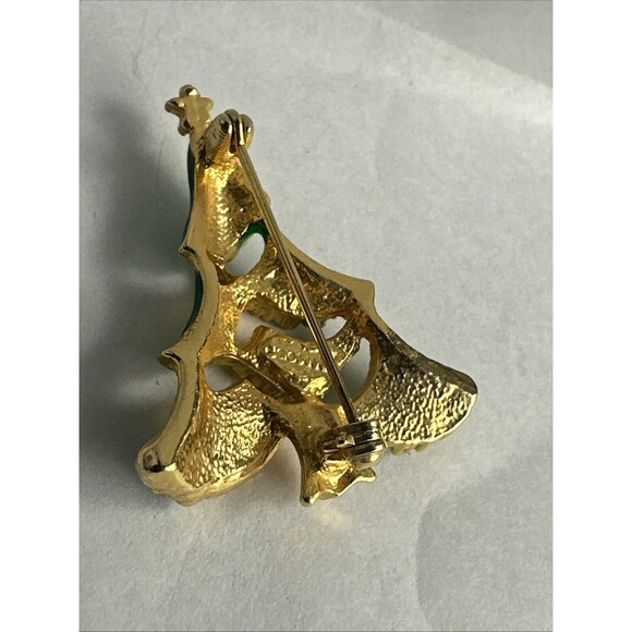 GREEN CHRISTMAS TREE CLEAR CRYSTAL BROOCH MADE IN CZECH BOHEMIAN - Picture 4 of 5